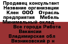 Продавец-консультант › Название организации ­ Клен, ООО › Отрасль предприятия ­ Мебель › Минимальный оклад ­ 40 000 - Все города Работа » Вакансии   . Владимирская обл.,Вязниковский р-н